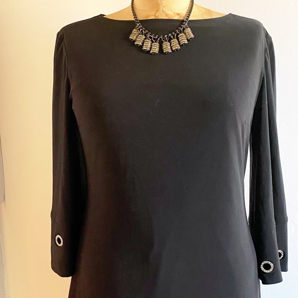 Joseph Ribkoff black dress with sparkly grommets size S-M